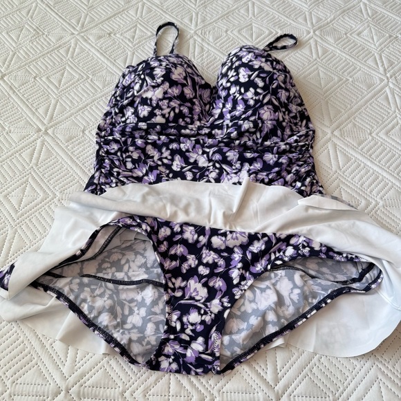 Profile by Gottex Printed Bandeau Swimdress Size 16 Navy - Picture 5 of 11